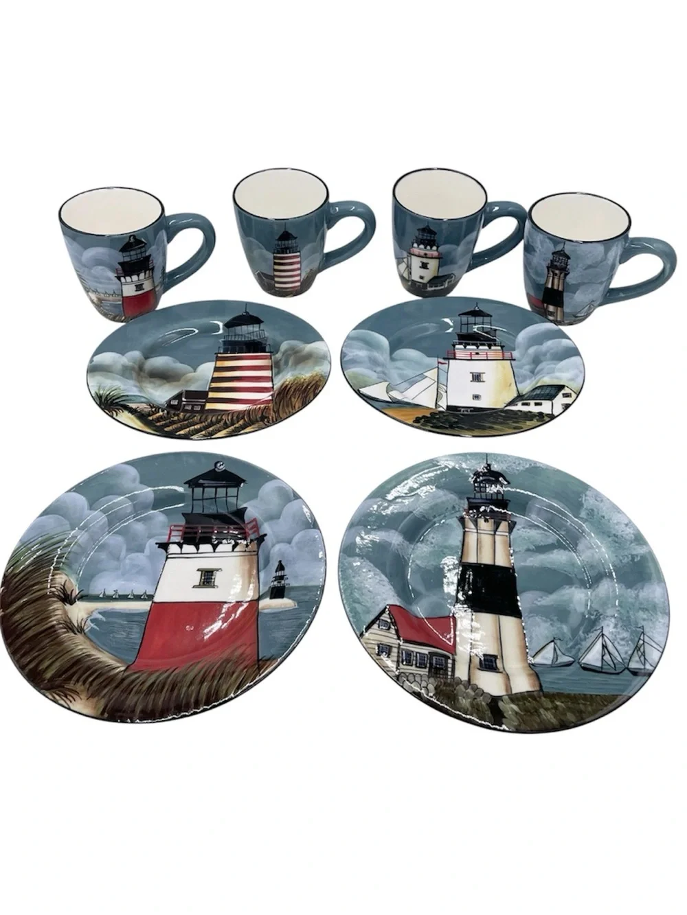 Sakura David Carter Brown By the Sea Stoneware Dinner Plate Mug Set of 8 Pieces